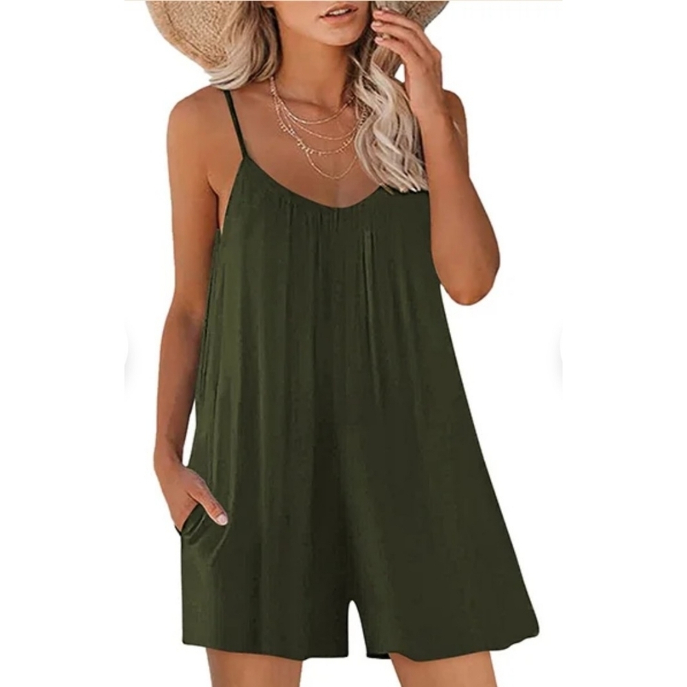 Daceslon Casual Sleeveless Romper Olive Green Size 2XL